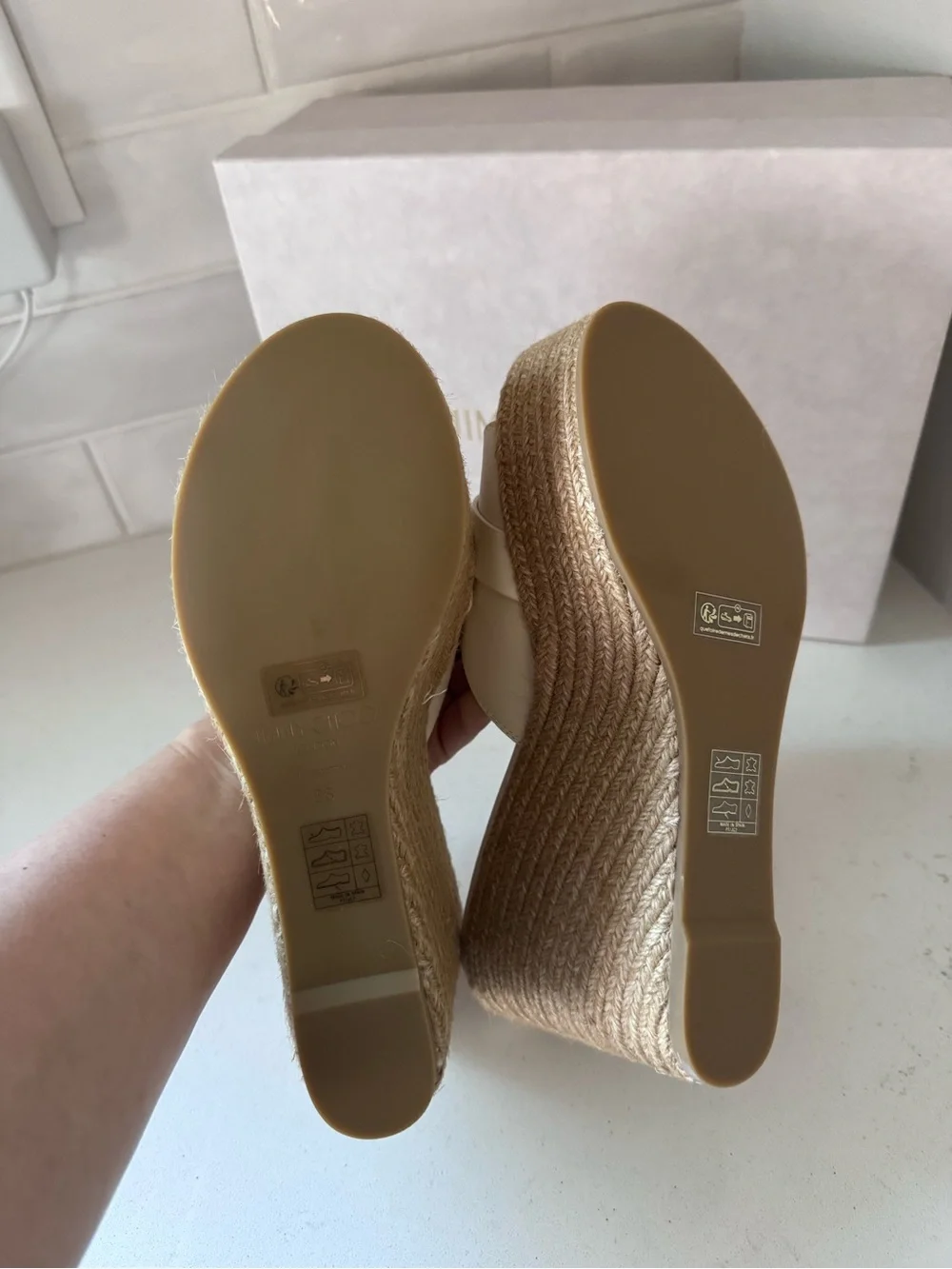 Jimmy Choo Leda Cream Leather Espadrille Wedge Sandals NIB